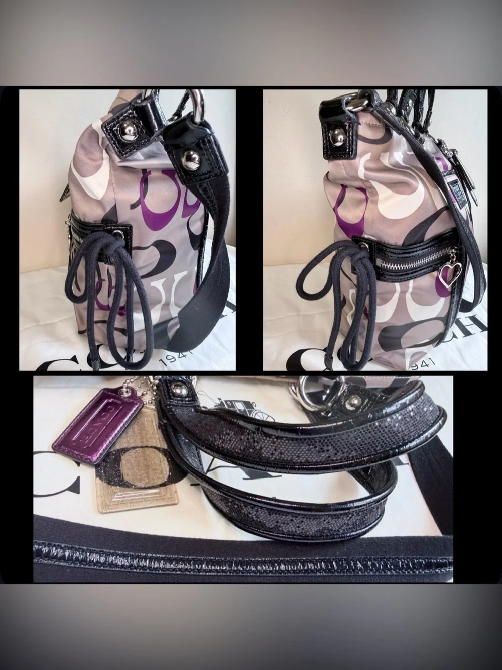 Coach Poppy Purple Optic Signature Satchel w/ Original Hangtags + Dust Bag